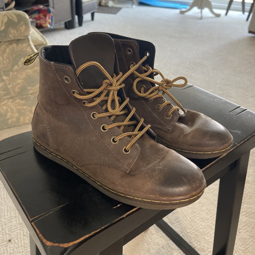 Dr Martens Women Sz 8 LEYTON Brown Lace Zip Combat Boots Y2K Vintage Low Unique